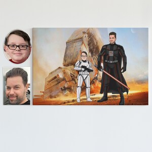 Star portrait canvas, creative personalized gifts, house warming gift, painting from photo, family portrait, bridal shower gift, Wars art