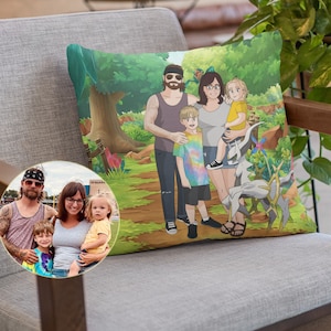 Poke ritratto sul cuscino, regalo migliore amico, ritratto personalizzato di animali domestici, ritratto anime, ritratto manga, ritratto disegnato a mano, regali personalizzati
