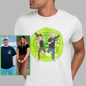 Rick T-shirt portret van foto, gepersonaliseerd cadeau voor hem, cadeaus bruidsmeisje trouwdag, verlovingscadeaus voor koppels, cadeau voor hem, Morty
