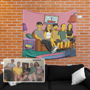 Yellow style tapestry, custom couples portrait, graduation gifts, 50th anniversary gifts for parents, custom family portrait illustration,