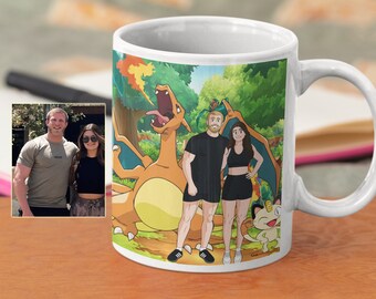 Poke mug portrait, creative personalized gifts, house warming gift, painting from photo, family portrait, bridal shower gift
