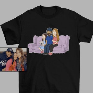 Custom Family Style Cartoon T-Shirt, Family Portrait of Guy Caricature Shirt, Custom Tees, Couples Gifts, Gifts For Her, Him, Dad For Moms