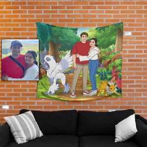 Custom Poke portrait tapestry, art from photo, bridesmaid gifts wedding day, 50th wedding anniversary gifts, groomsmen gifts personalized