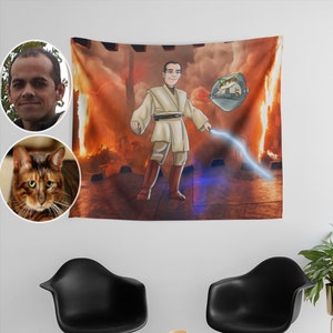 Stern Porträt Wandteppich, personalisierte Geschenke für Eltern, benutzerdefinierte Cartoon, Porträt vom Foto, Seelenverwandte Zeichnung, Ehemann Geschenk, Wars Paar Kunst