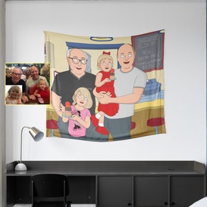 Bobs tapestry portrait, creative personalized gifts, house warming gift, painting from photo, family portrait, bridal shower gift, Burgers