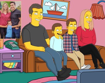 Yellow digital art, House Warming, Grandparents gifts, Personalized Gift, Gifts For Family, Wedding Illustration, Family Drawing, Christmas