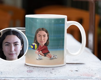 Custom volleyball coffee mug, personalized cartoon caricature mug, cute funny mug gifts, creative cartoon photo mug, funny unique photo gift