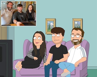 Family Digital portrait, cartoon from photo, family portrait illustration, custom couples portrait, pet portrait, animal portrait, Guy art