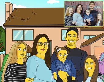 Yellow digital Portrait, Portrait Painting, Family Portrait Gift, Relationship Gift, Wife and Husband Gift, Engagement and Christmas Gift