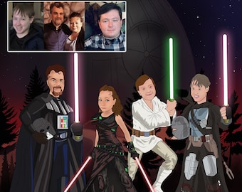 Star digital portrait, custom drawing from photo, boyfriend gift ideas, groomsmen gifts, custom pet portrait, grandma gifts, Wars art