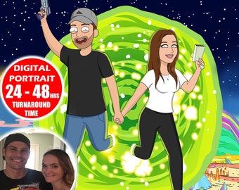 Rick style, custom drawing from photo, boyfriend gift ideas, groomsmen gifts personalized, custom pet portrait, grandma gifts, Morty digital