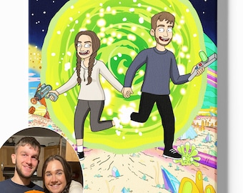 Rick canvas custom portrait, personalized gifts for her, gifts for parents on wedding day, one year anniversary gifts, teacher gifts, Morty