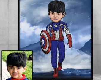 Superhero prints poster, custom caricature of your superheroes poster, photo to cartoon, photo gifts, personalized gifts, custom poster