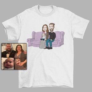 Camiseta de dibujos animados de estilo familiar personalizada, camisa de caricatura de chico de retrato familiar, camisetas personalizadas, regalos de parejas, regalos para ella, él, papá para mamás