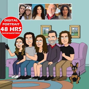 Family cartoon Digital portrait from photo, custom family portrait illustration, custom couples portrait, pet portrait, animal portrait, Guy