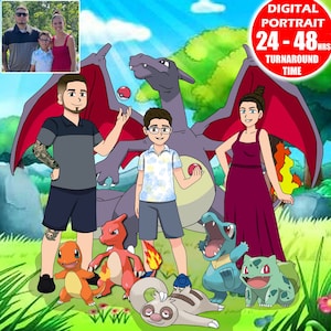 Poke Cartoon benutzerdefinierte digitale Porträt, personalisierte Geschenke für sie, Geschenke für Eltern am Hochzeitstag, einjährige Jubiläumsgeschenke, Lehrergeschenk