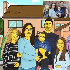 Ritratto digitale giallo, Ritratto dipinto, Regalo ritratto di famiglia, Regalo di relazione, Regalo per moglie e marito, Fidanzamento e Regalo di Natale