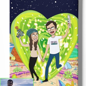 Rick canvas personalized gifts for mom, custom cartoon, portrait from photo, soulmate drawing, husband gift, couples portrait, cartoon Morty