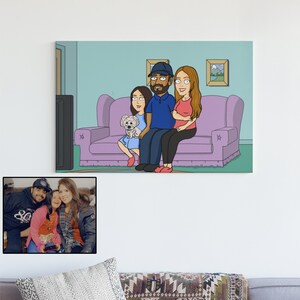 Family canvas cartoon portrait from photo, custom family portrait illustration, custom couples portrait, pet portrait, animal portrait, Guy