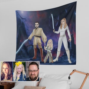 Star portrait tapestry, creative personalized gifts, house warming gift, painting from photo, family portrait, bridal shower gift, Wars art