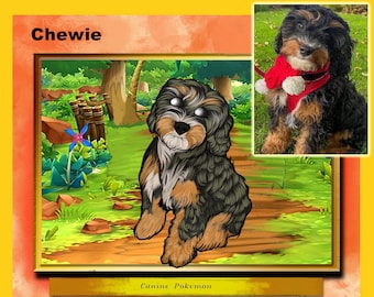 Poke Pet Digital Portrait, custom Poke card, pet memorial gift, dog portrait from photo, cat portrait from photo, pet remembrance gift