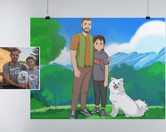 Poke cartoon poster, custom portrait, personalized gifts for her, gifts for parents on wedding day, one year anniversary gifts, teacher gift