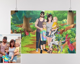 Poke cartoon poster, custom drawing from photo, boyfriend gift ideas, groomsmen gifts personalized, custom pet portrait, grandma gifts