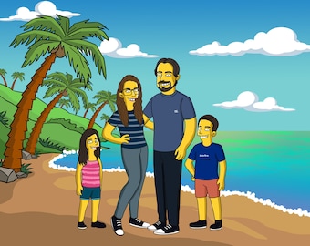 Custom Yellow Cartoon Digital Art, Cartoon Caricature Like The Famous Cartoon Family, Home Decor, Wall Art Prints, Christmas Gifts Cartoon