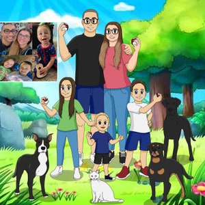 Digitales Porträt der Karikatur, kreative personalisierte Geschenke, Einweihungsgeschenk, Malerei vom Foto, Familienporträt, Brautpartygeschenk