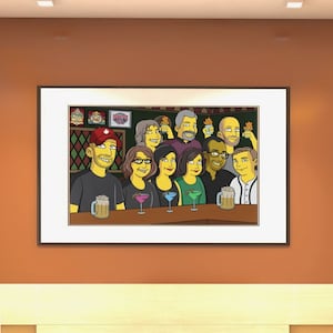 Poster con cornice gialla dei cartoni animati dipinto da foto, album fotografico personalizzato, ritratto di animali domestici personalizzato, dipinto da foto