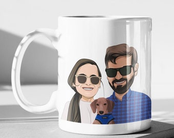 Caricature Mug, Custom Mug, Cartoon Portrait, Personalized Mug, Photo To Portrait Mug, Wedding, Birthday, Anniversary Photo Gifts, Christmas