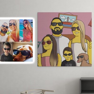 Gelbe Cartoon Leinwand, Gemälde vom Foto, personalisiertes Fotoalbum, Haustier Porträt nach Foto, Haustier Geschenk für ihn, Malerei vom Foto