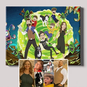 Rick canvas custom drawing from photo, boyfriend gift ideas, groomsmen gifts personalized, custom pet portrait, grandma gifts, Morty art