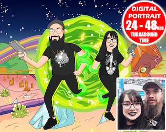 Rick style cartoon portrait, creative custom gifts, Become Your Favorite Cartoon from photo, family portrait, bridal shower gift Morty