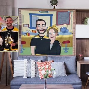 Bobs tapestry custom drawing from photo, boyfriend gift ideas, groomsmen gifts personalized, custom pet portrait, grandma gifts, Burgers art