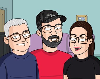 Family Digital portrait, painting from photo, personalized photo album, custom pet portrait, couple cartoon gift, soulmate drawing, Guy art