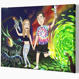 Rick canvas personalized gifts for mom, custom cartoon, portrait from photo, soulmate drawing, husband gift, couples portrait, Morty art