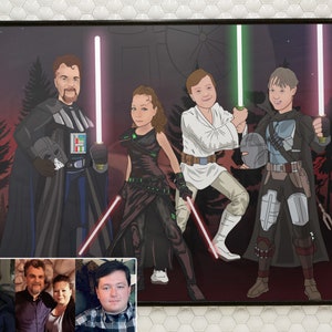 Star portrait poster, creative personalized gifts, house warming gift, painting from photo, family portrait, bridal shower gift, Wars art