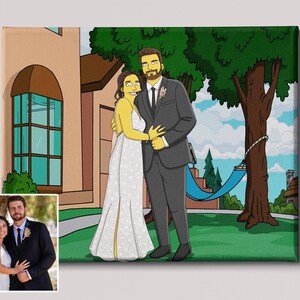 Yellow canvas portrait, personalized gifts for mom, custom cartoon, portrait from photo, soulmate drawing, husband gift, couples portrait