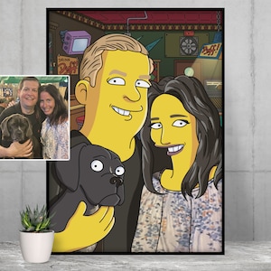 Yellow poster portrait, personalized gifts for mom, custom cartoon, portrait from photo, soulmate drawing, husband gift, couples portrait