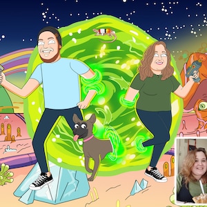 Rick Family Portrait Digital Art, Custom Cartoon Drawing, Personalized Portraits for Couples Portrait, Wedding, Birthday, Anniversary Gifts