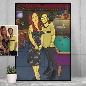 Yellow poster cartoon portrait, creative personalized gifts, house warming gift, painting from photo, family portrait, bridal shower gift
