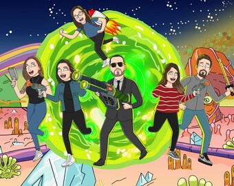 Rick style, Family Portrait Digital Art, Custom Cartoon Drawing, Unique Gift Ideas, Gifts For Her and for Him, Couples Gifts, Christmas Gift
