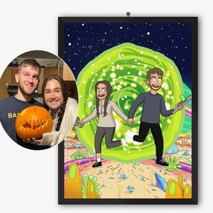 Rick poster portrait from photo, personalized gift for him, bridesmaid wedding day gift, engagement gift for couple, gift for him, Morty art
