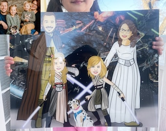 Star portrait acrylic, creative personalized gifts, house warming gift, painting from photo, family portrait, bridal shower gift, Wars art