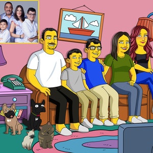 Custom Simpsons Family Portrait, Yellow Cartoon, Digital Art, Personalized Simpsons Family Portraits, Become a Simpsons, Get Simpsonized,