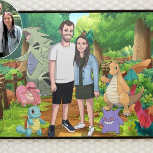 Poke cartoon poster portrait, creative personalized gifts, house warming gift, painting from photo, family portrait, bridal shower gift