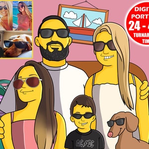 Yellow style cartoon portrait, creative personalized gifts, house warming gift, painting from photo, family portrait, bridal shower gift