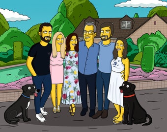 Custom Yellow Cartoon Digital Art, Cartoon Caricature Like The Famous Cartoon Family, Unique Gift Ideas, Gifts For Her Him, Christmas Gifts