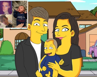 yellow digital portrait from photo, digital art, illustration, couples, cartoon drawing, cartoon pictures, family portraits, Christmas gifts